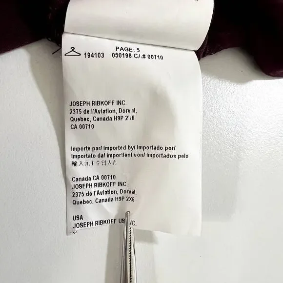 Joseph Ribkoff Tee Style 194103 3/4 Sleeve Split Cuff Square Neck Maroon Womens - Picture 10 of 11